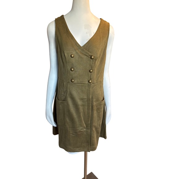belle poque Dresses & Skirts - Belle Poque Women Olive Green Faux Suede Double Breasted Jumper Dress Size L NWT